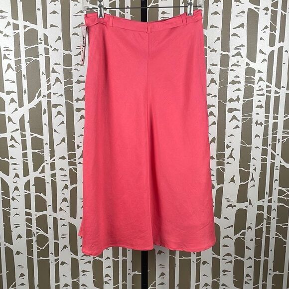 NEW Y2K Linen Blend Mermaid Hem Trumpet Hem Midi Skirt 4 Coral - Picture 3 of 9